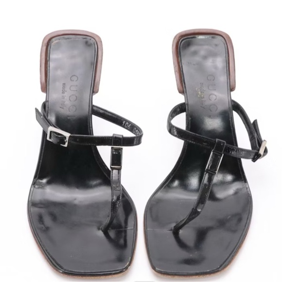 AUTHENTIC GUCCI Black•Leather•SquareToe•Sandal•SIZE 5B Good Condition - Picture 2 of 6